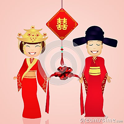 Chinese marriage Cartoon Illustration