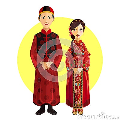 Chinese Marriage Wedding Outfit Ceremony Vector Illustration