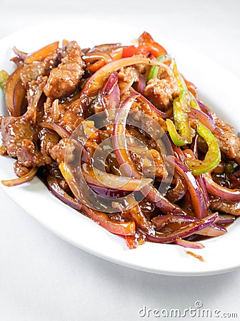 Chinese meat with vegetables in sweet sour sauce Stock Photo