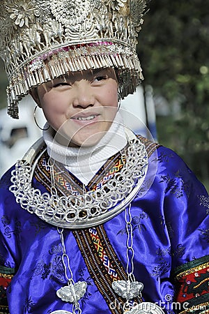 Chinese Miao nationality girl Editorial Stock Photo