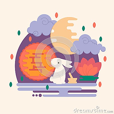 Chinese mid autumn festival illustration in flat style Vector Illustration