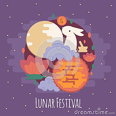 Chinese mid autumn festival illustration in flat style Vector Illustration