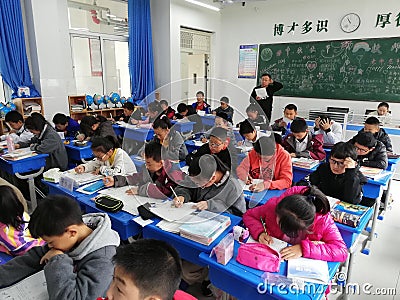Chinese Middle School Students in Class Editorial Stock Photo