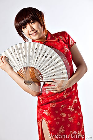 Chinese model in traditional Cheongsam dress Stock Photo
