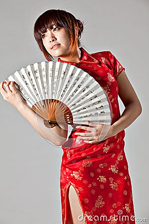 Chinese model in traditional Cheongsam dress Stock Photo