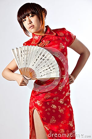 Chinese model in traditional Cheongsam dress Stock Photo