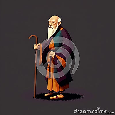 A chinese monk stand with stick generative AI Stock Photo