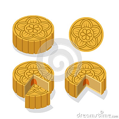 Chinese Moon cake with floral pattern, vector Vector Illustration