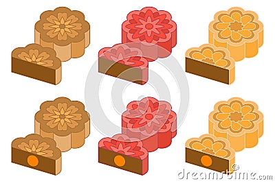 Chinese Mooncake for mid autumn festival in various taste and flavor Vector Illustration