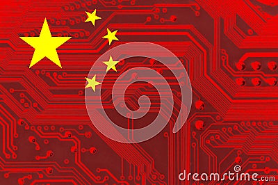 Chinese National Flag with a grunge effect on PC circuit board Stock Photo
