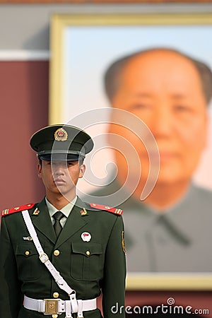 Chinese National Police in Full Uniform at Tiananm Editorial Stock Photo