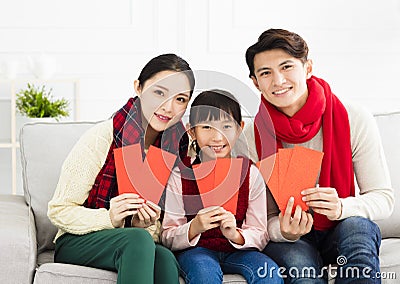 Chinese new year. asian family with Congratulation gesture Stock Photo