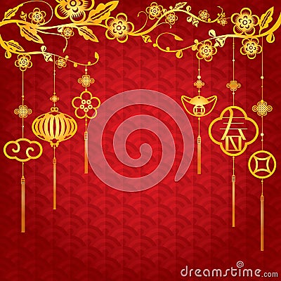 Chinese New Year Background with golden decoration Vector Illustration