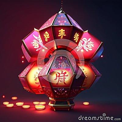 Chinese New Year background with lanterns and firecrackers. Vector illustration. Generative AI Cartoon Illustration