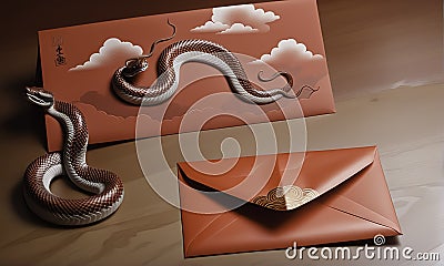 Chinese New Year, Year of the Big Snake with red envelopes Stock Photo