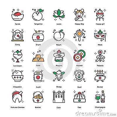 Chinese New Year Celebration Icons Vector Illustration