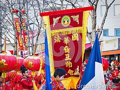 Chinese new year celebrations parade at Paris Editorial Stock Photo