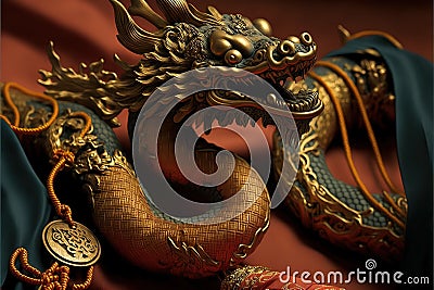 Chinese New Year Decoration--Closeup of Dancing Dragon and knots. Generative AI Stock Photo