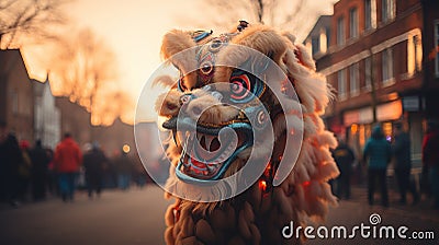 Chinese new year dragon dance costume with intricate design details and cultural symbolism Stock Photo