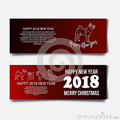 Chinese New Year 2018 festive vector card Design with cute dog, zodiac symbol of 2018 year Translation of text on stamp Vector Illustration