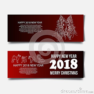 Chinese New Year 2018 festive vector card Design with cute dog, zodiac symbol of 2018 year Translation of text on stamp Vector Illustration