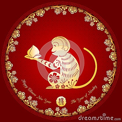 Chinese New Year Golden Monkey Background Vector Illustration