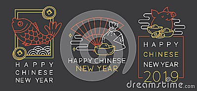 Chinese New Year greeting badges Vector Illustration