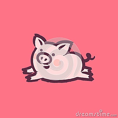 Chinese New Year 2019 greeting card with cute pig on a pink Vector Illustration