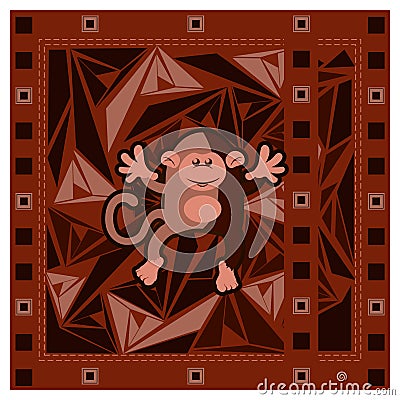 Chinese new year greeting card with monkey on triangular abstract background Vector Illustration