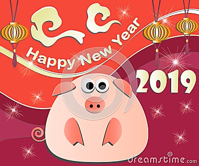 Chinese New Year greeting card template with pig in paper cut style vector2 Vector Illustration