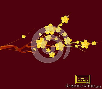 Chinese New Year 2016, Japanese golden geometrical plum blossom Vector Illustration
