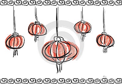 Chinese new year lantern lampion artistic brush sketch Stock Photo