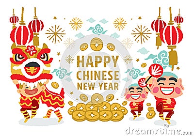 Chinese New Year Lion Dancing vector concept Vector Illustration