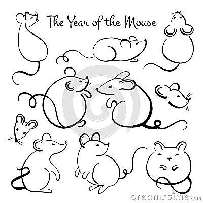 Chinese New Year 2020. The Year of the Mouse or Rat. Vector illustration with different animal characters in various poses Vector Illustration