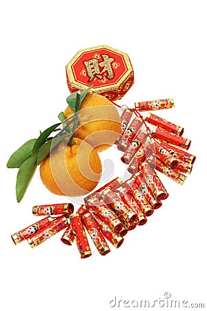 Chinese new year ornament and mandarin oranges Stock Photo