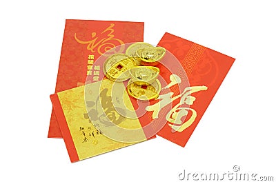 Chinese New Year ornaments and red packets Stock Photo