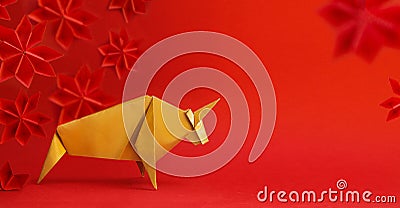 Chinese new year 2021 year of the ox , cold. Bull on red background. Stock Photo