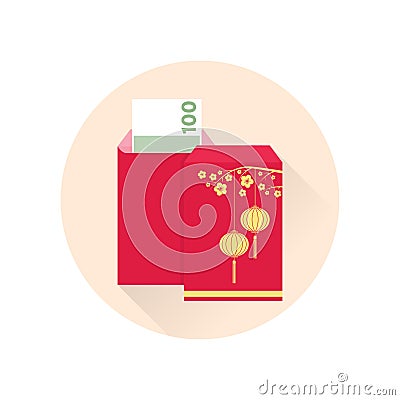 Chinese New Year red envelope flat icon. Vector Illustration