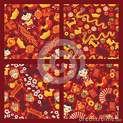 Chinese new year seamless pattern vector traditional red lantern oriental decoration of china culture for asian holiday Vector Illustration