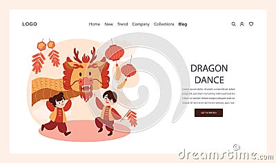 Chinese New Year tradition web banner or landing page. Cheerful Vector Illustration