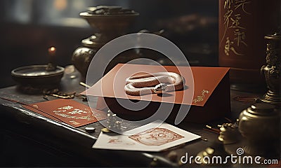Chinese New Year, Year of the Big Snake with red envelopes Stock Photo