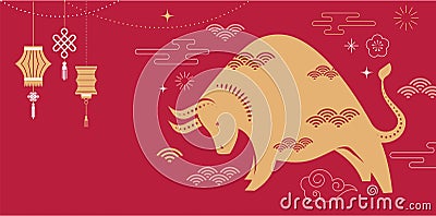 Chinese new year 2021 year of the ox - Chinese zodiac symbol Vector Illustration