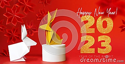 Chinese new year 2023 year of the rabbit - Chinese zodiac symbol, Lunar new year concept, modern background design Stock Photo