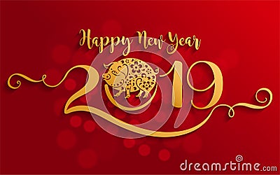 Chinese new year 2019 Zodiac sign with paper cut art and craft style on color Background.Chinese Translation : Year of the pig Vector Illustration