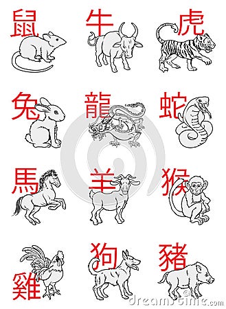 Chinese New Year Zodiac Signs Vector Illustration