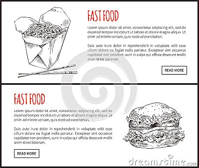 Chinese Noodle and American Burger Graphic Art Vector Illustration