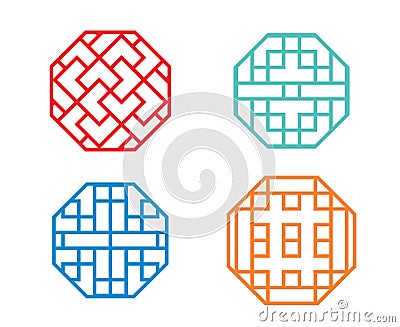 Chinese octagon window frame and symbol in vector Vector Illustration