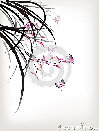 Orchid and butterfly Vector Illustration
