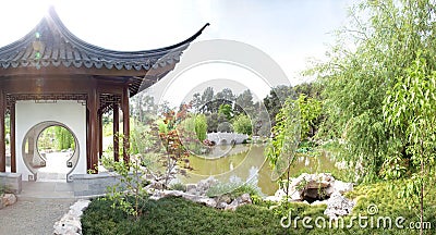 Chinese pagoda by a pond Stock Photo