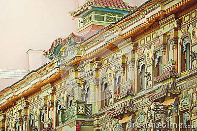 Chinese Pagoda - Tea House on Myasnitskaya Street in Moscow. Fragment of the facade. Editorial Stock Photo